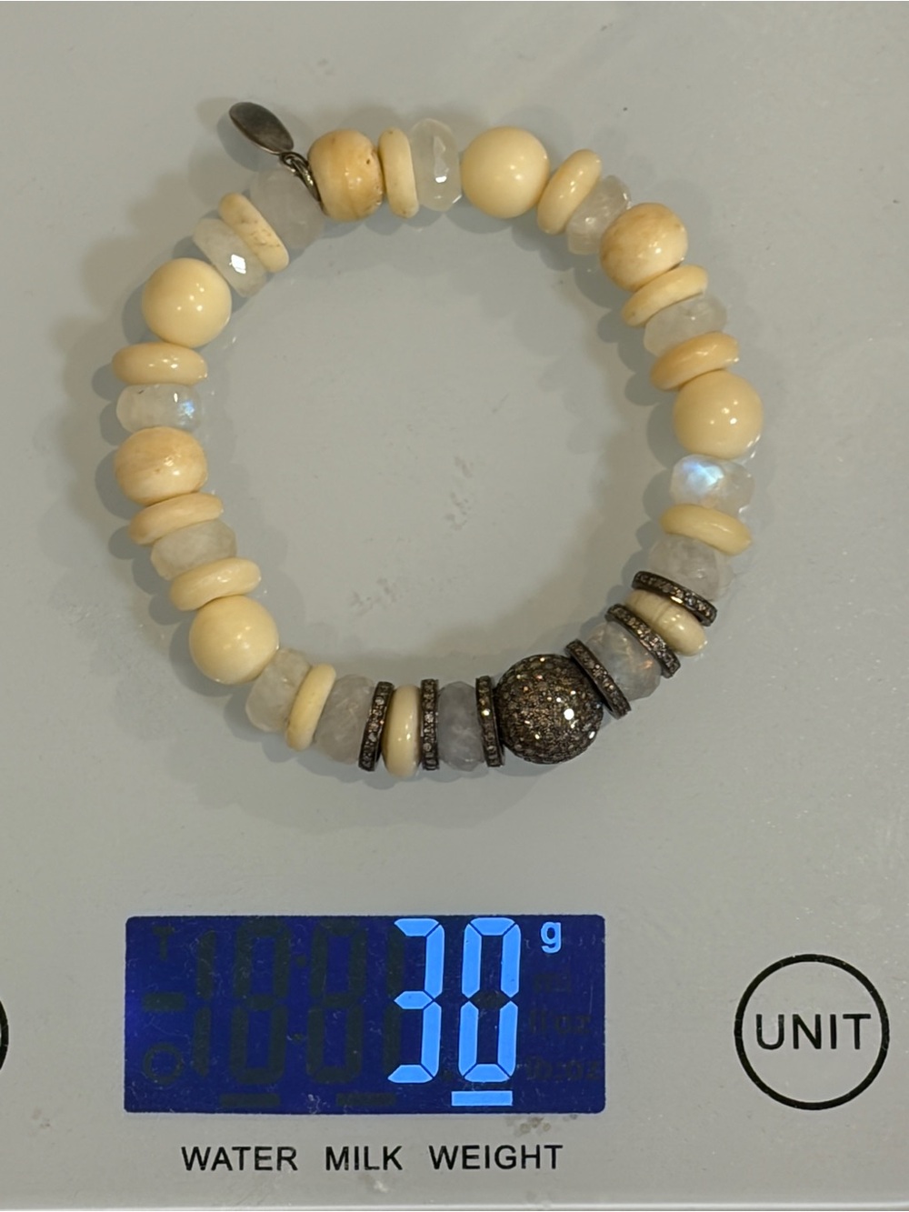 new Moonstone Bone Diamond Beaded Bracelet - Picture 7 of 17